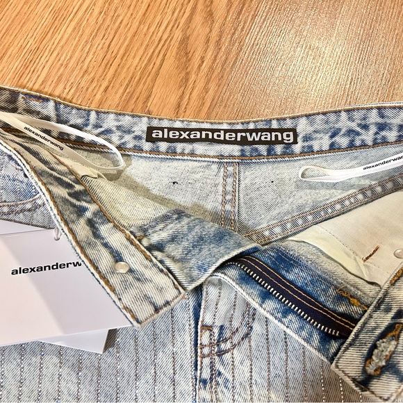 ALEXANDER WANG Crystal-embellished denim shorts Size 25 New with Tag - Picture 11 of 12